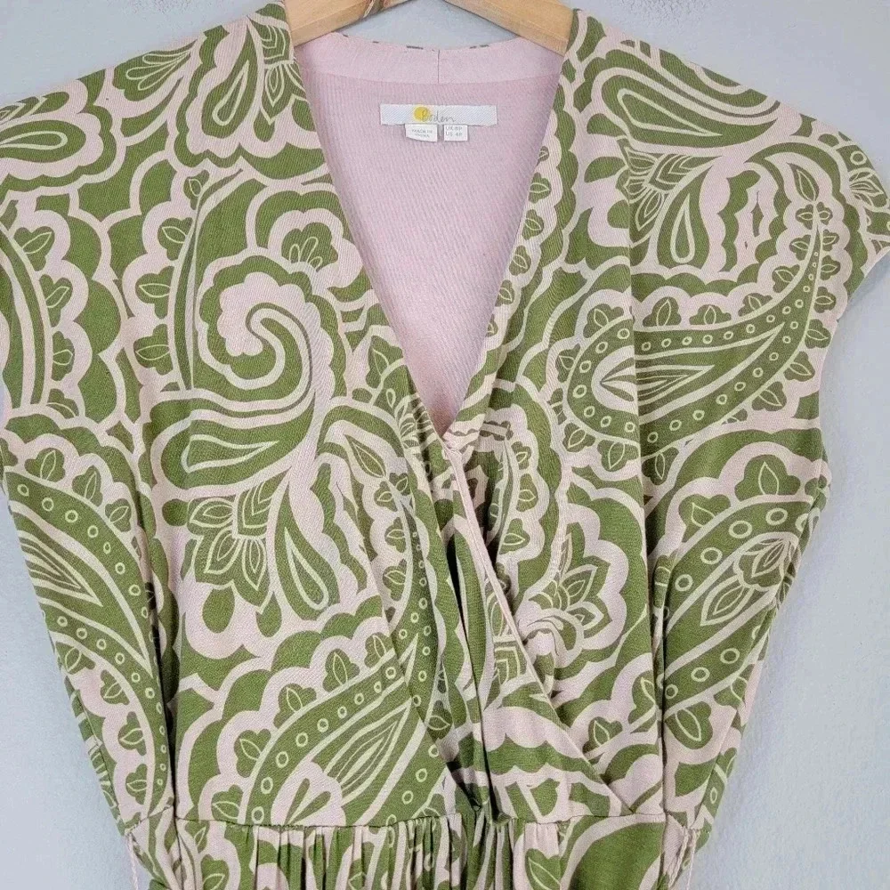Boden Jersey Dress Paisley Print Wrap Front Capped Sleeve Stretch 4P